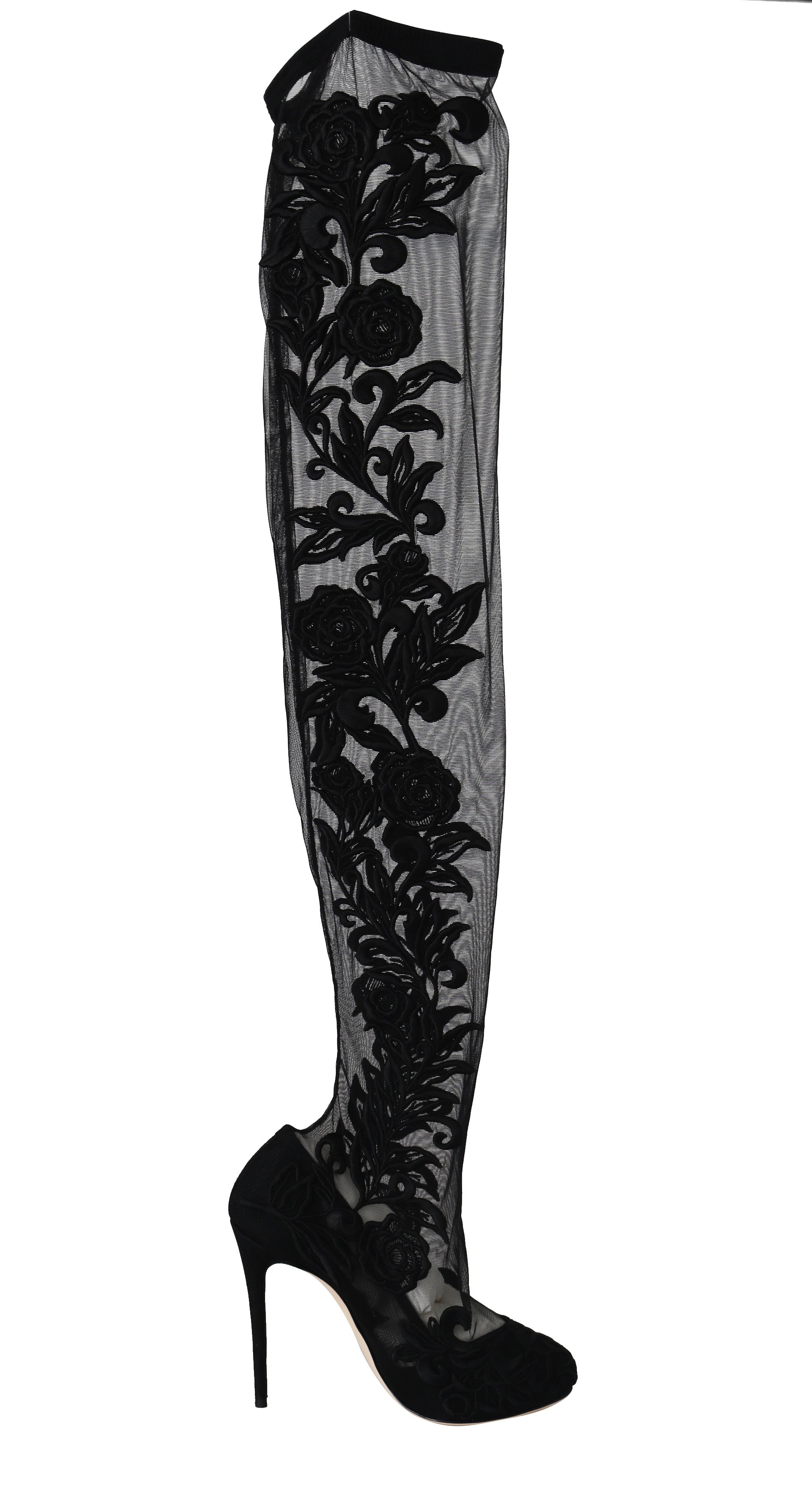 Dolce & Gabbana Women's Floral Lace Booties Heels Black LA5687 - EU38.5/US8