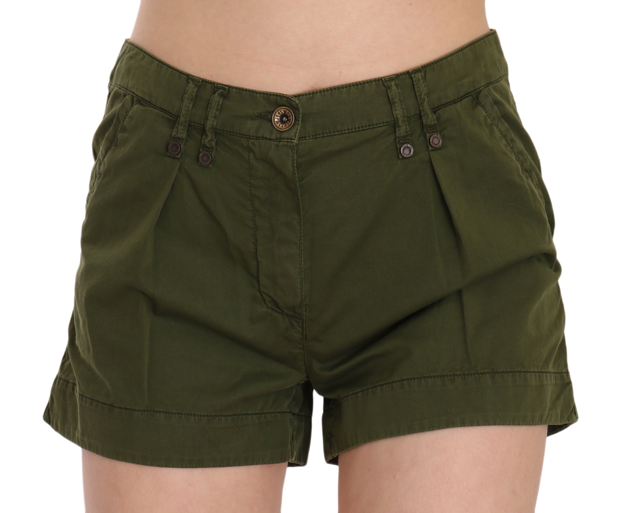 PLEIN SUD Women's Mid Waist Cotton Mini Shorts Green PAN70243 - IT36 | XS
