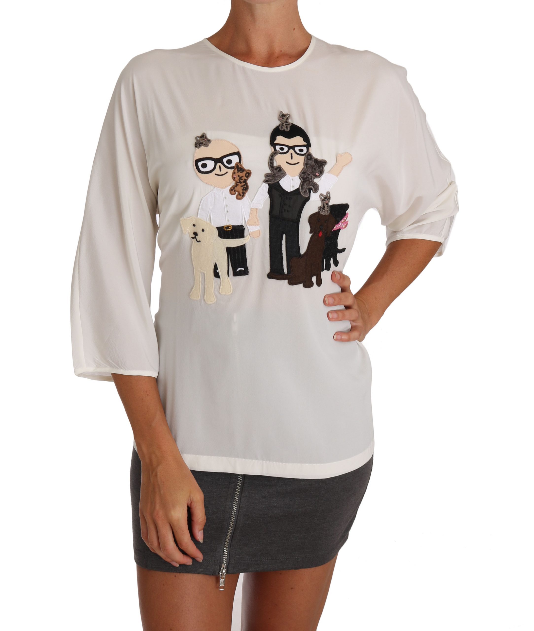 Dolce & Gabbana Women's Silk Crewneck T-Shirts White TSH2672 - IT36 | XS