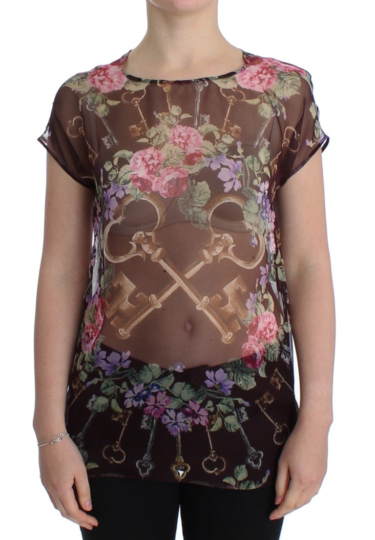 Black Key Floral Print Silk Blouse T-shirt - IT40|S