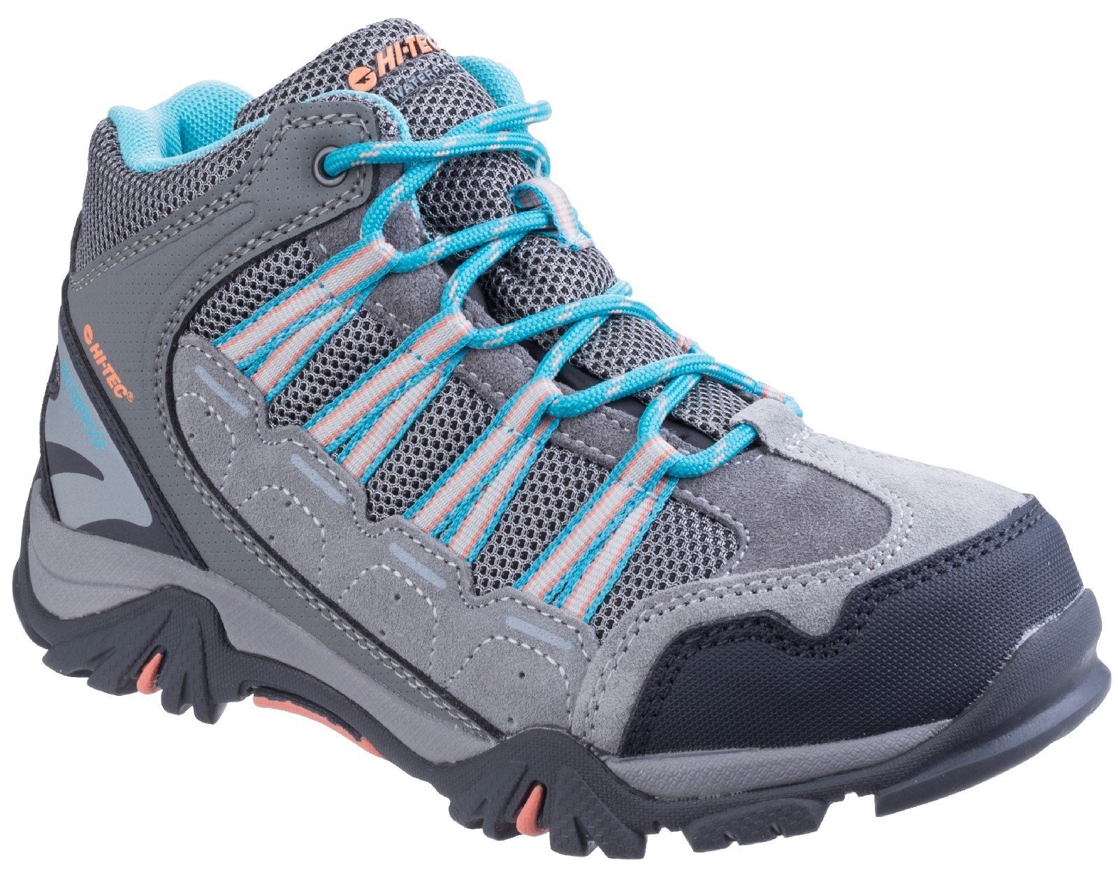 Hi-Tec Unisex Forza Mid Waterproof Hiking Boot Various Colours 25488 - Cool Grey/Blue/Papaya Punch 10