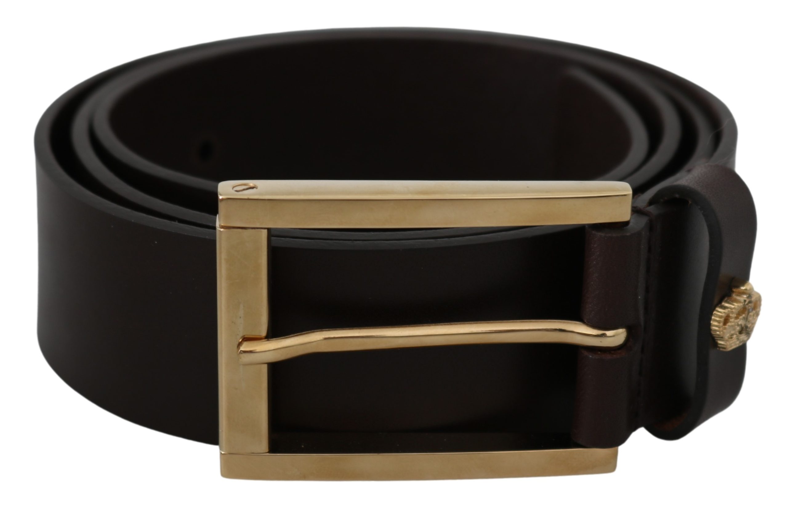 Brown Leather Gold Crown Logo Belt - 90 cm / 36 Inches