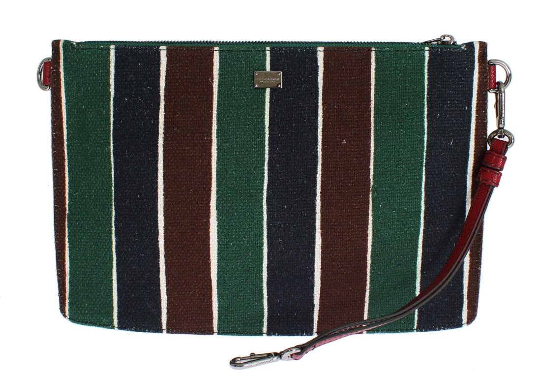 Dolce & Gabbana Men's Striped Linen Leather Organizer Messenger Bag Multicolor SIG13501
