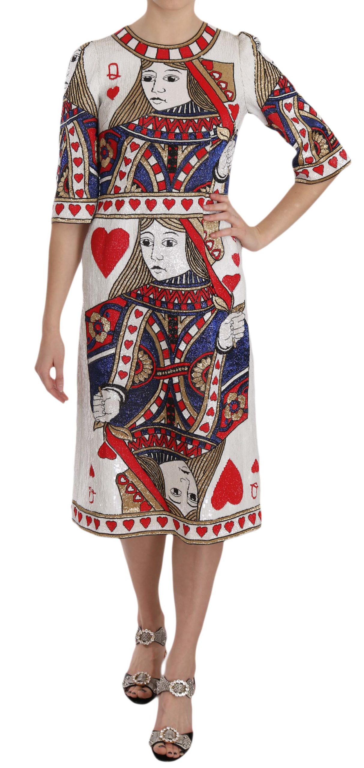 Dolce & Gabbana Women's Queen Of Hearts Card Sequined Dress Multicolor DR1652 - IT40|S