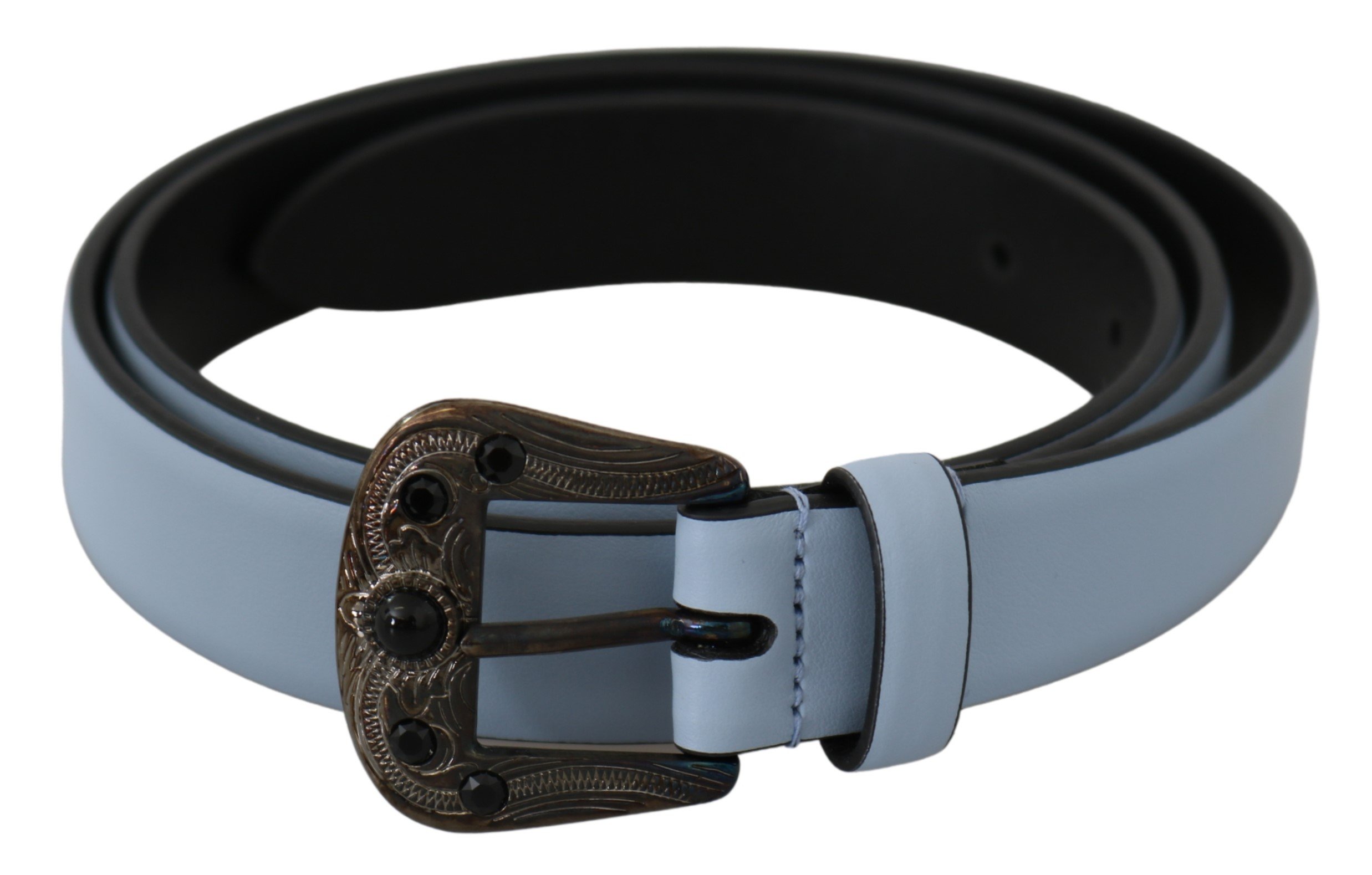 Blue Black Crystal Baroque Buckle Leather Belt - 90 cm / 36 Inches