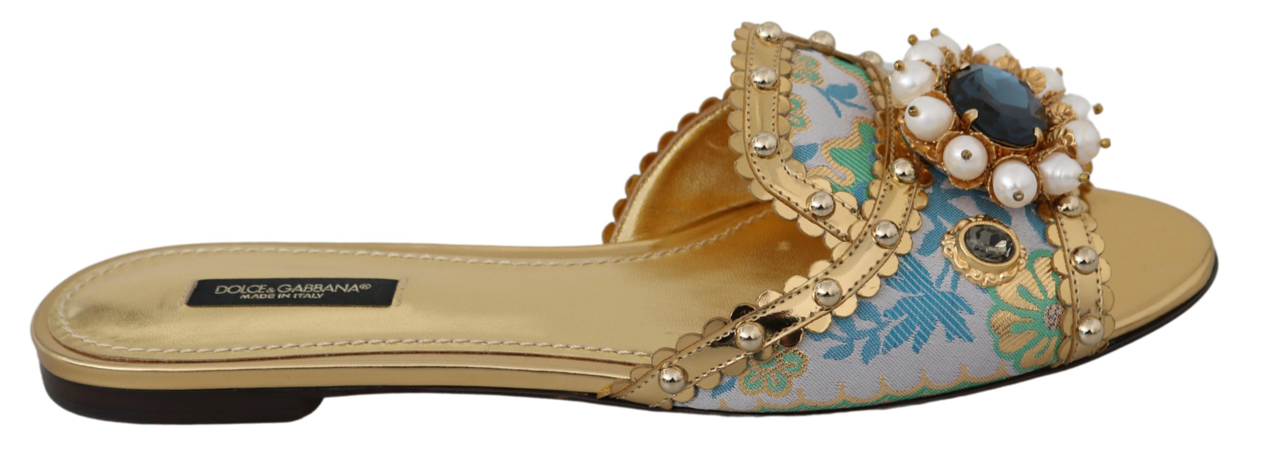 Dolce & Gabbana Women's Crystal Slides Flat Gold LA6554 - EU36/US5.5