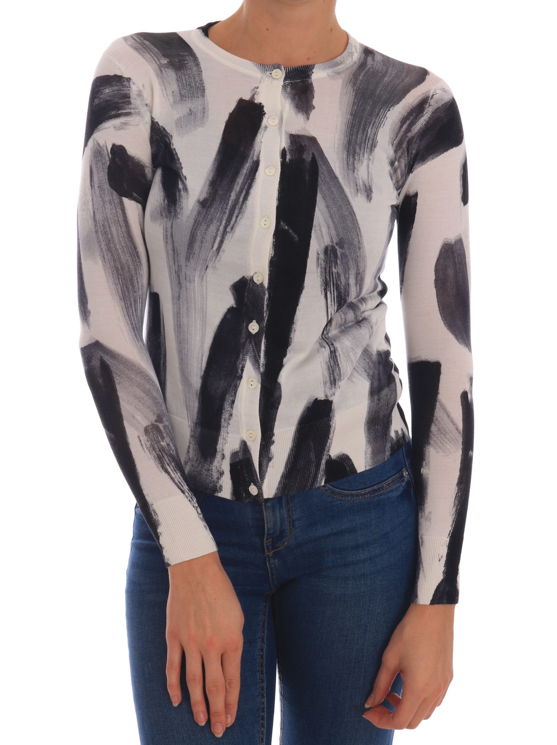 Dolce & Gabbana Women's Lightweight Silk Paint Stroke Cardigan Black TSH1924 - IT36|XXS