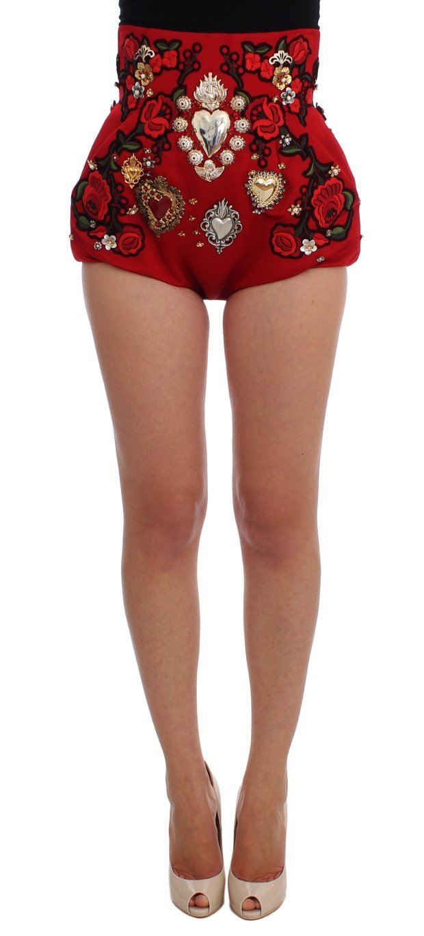 Dolce & Gabbana Women's Silk Crystal Roses Shorts Red SIG20119 - IT40|S