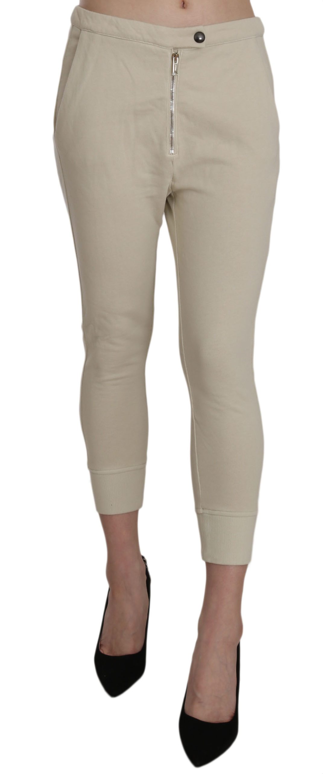 Dondup Women's Mid Waist Cotton Skinny Cropped Trouser Beige PAN70212 - IT40|S