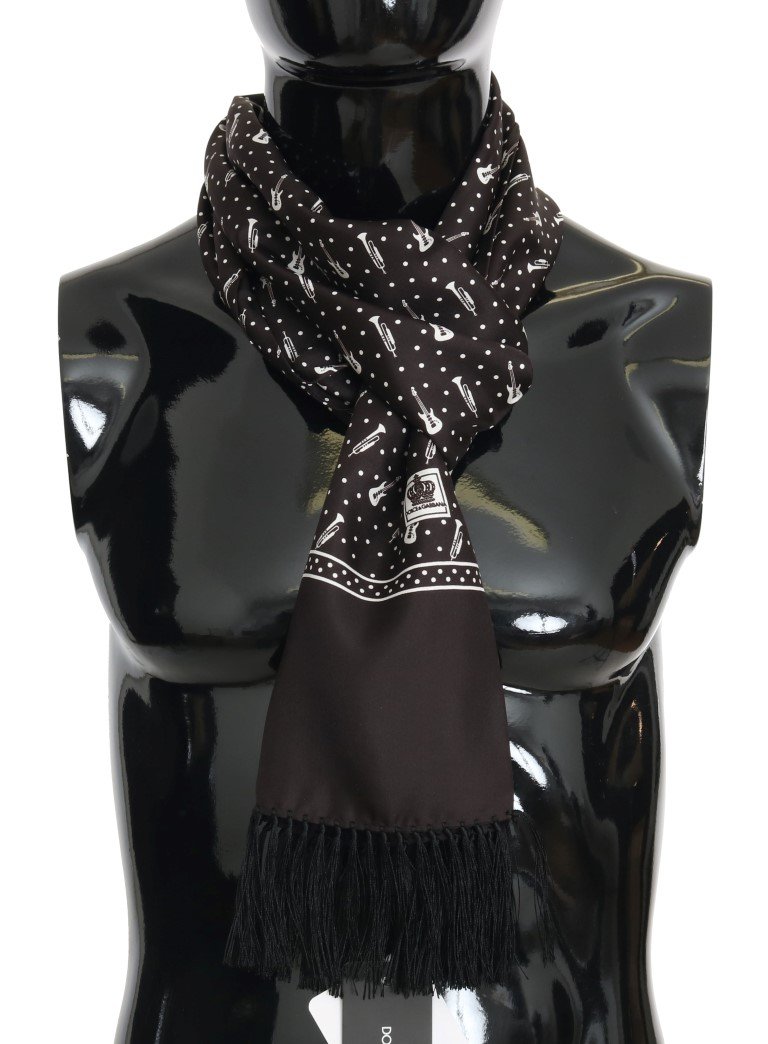 Dolce & Gabbana Men's Silk Instrument Fringes Scarf Black MS1967