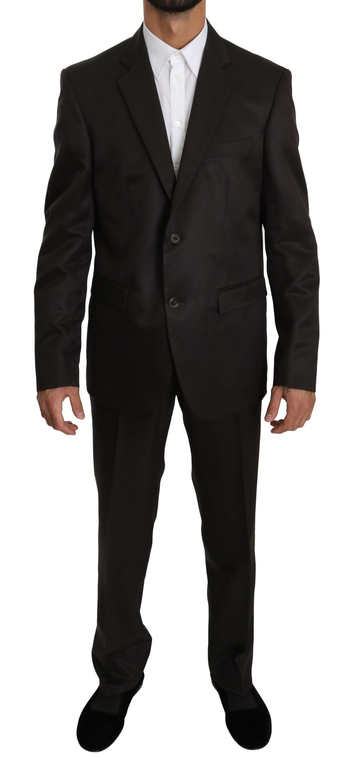 Dolce & Gabbana Men's Slim Fit 2 Piece Wool Silk Suit Brown KOS1609 - IT50 | L