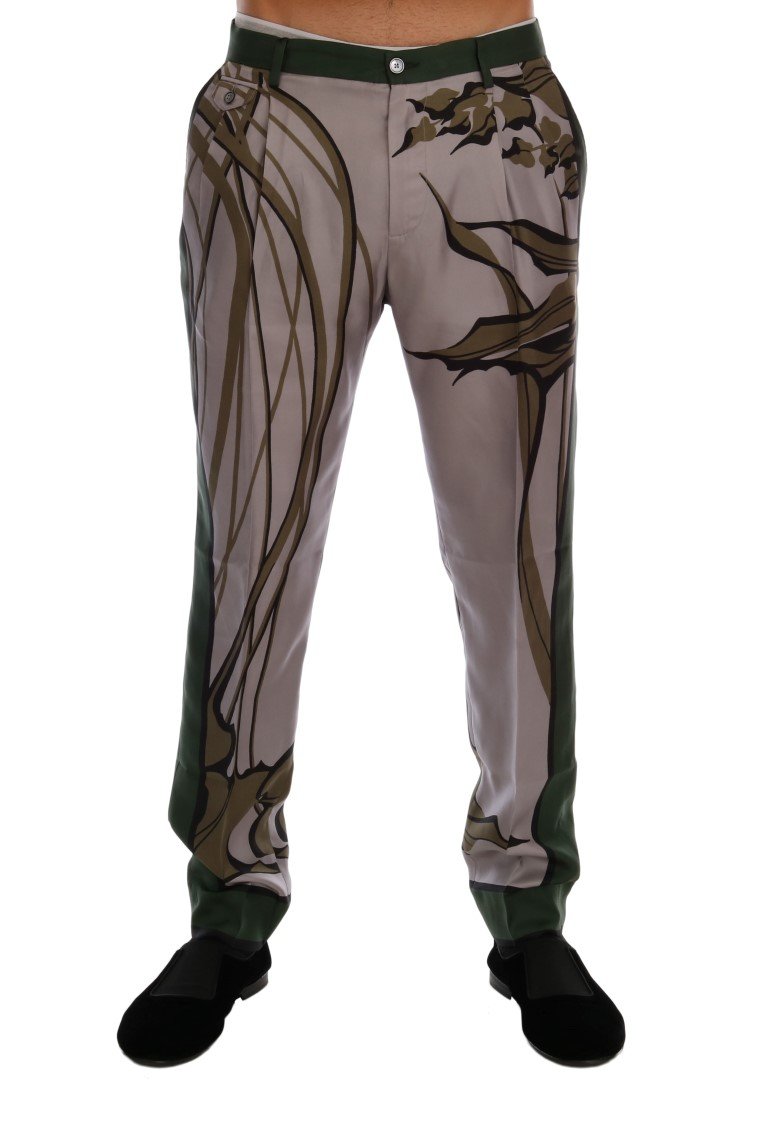Dolce & Gabbana Men's Leaves Print Silk Dress Formal Pants Gray PAN60701 - IT44 | XS
