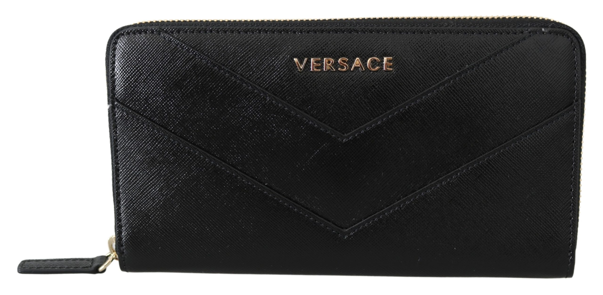 Versace Women's Zip Around Leather Wallet Black 8053850421244