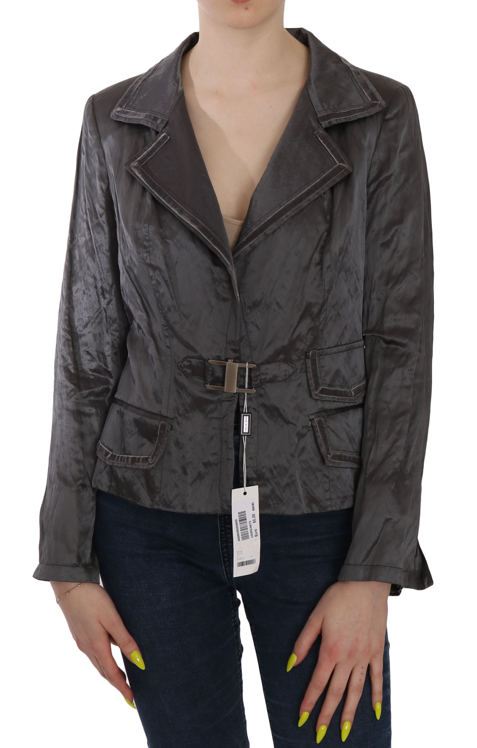 BENCIVENGA Women's Metal Lock Front Wool Blazer Gray TSH3753 - IT44|L
