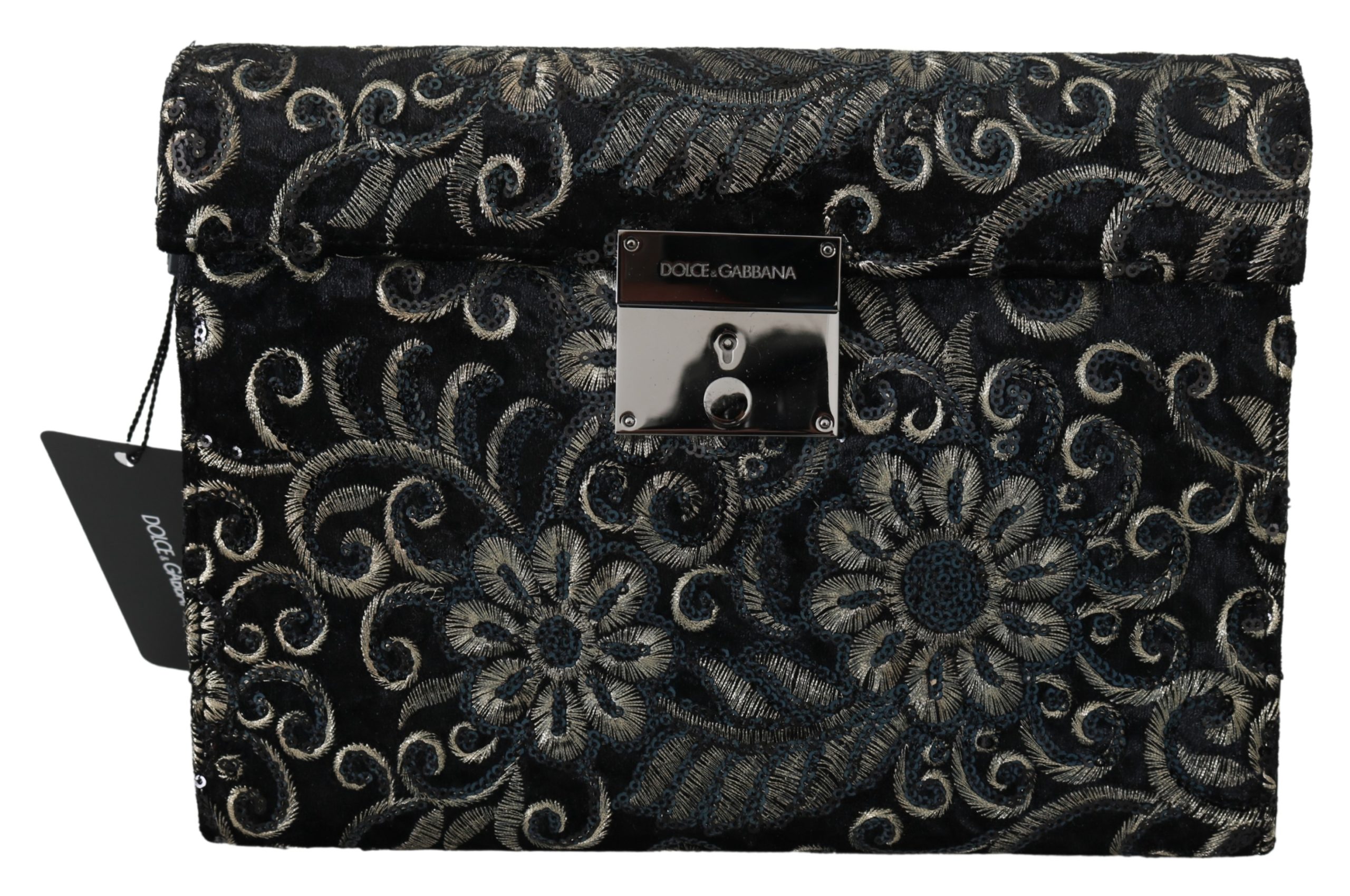 Dolce & Gabbana Men's Ricamo Sequined Leather Briefcase Bag Black VAS9863