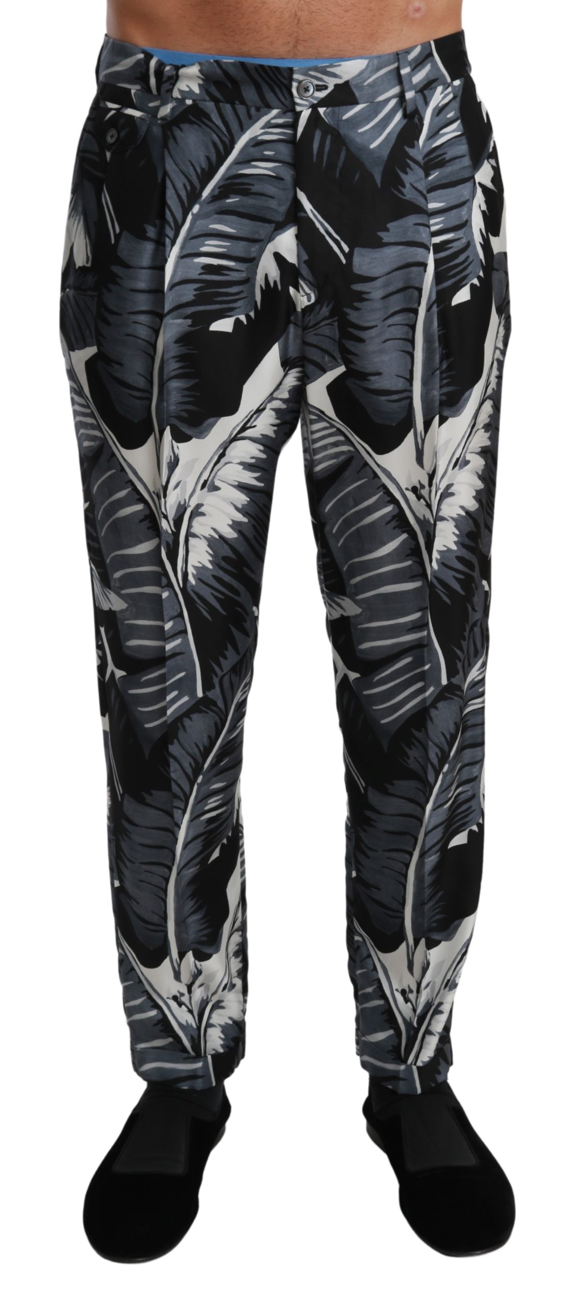 Dolce & Gabbana Men's Banana Leaf Casual Silk Trouser Black PAN71019 - IT46 | S