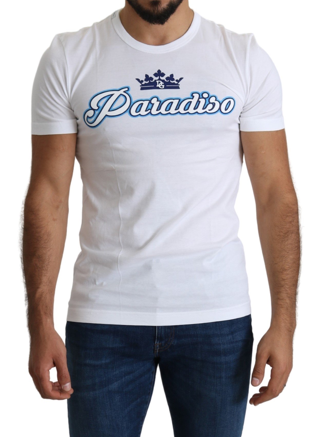 White Cotton Top Paradiso Crown Mens T-shirt - IT44 | XS