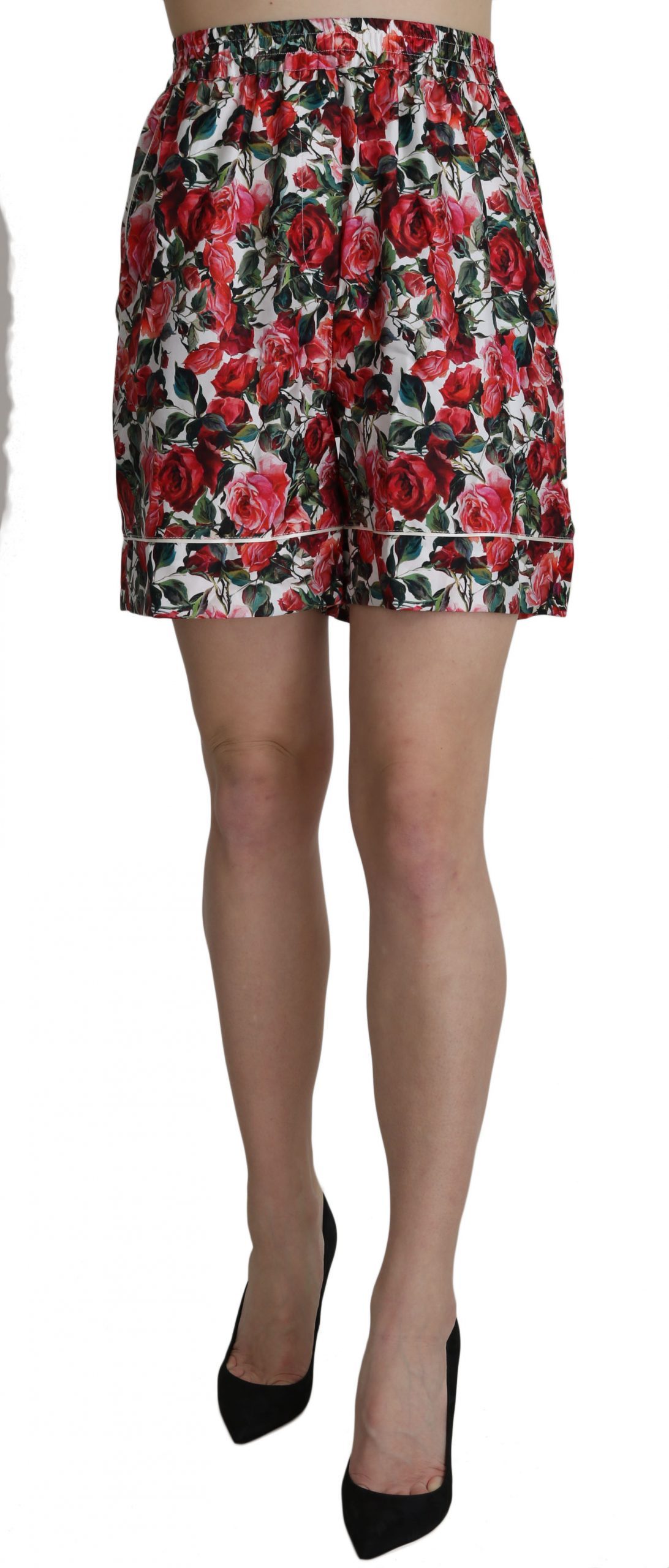 Dolce & Gabbana Women's Rose Print Garterized Silk Mini Shorts Red SKI1204 - IT38|XS