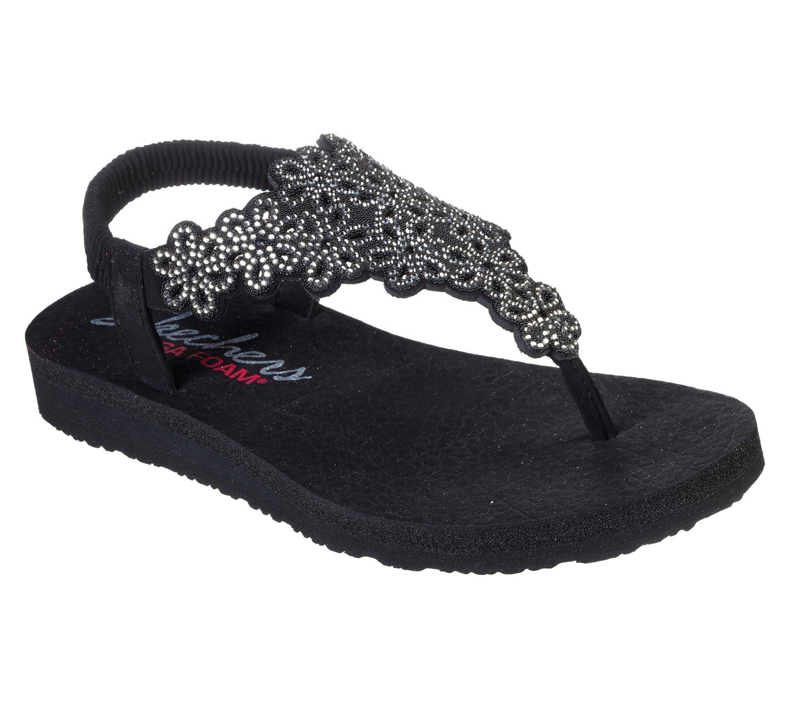 Skechers Women's Meditation Floral Summer Sandal Various Colours 32174 - Black/Silver 3