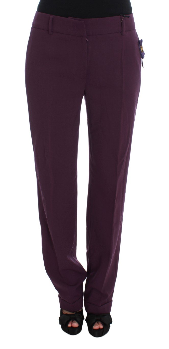 Cavalli Women's Polyester Blend Straight Dress Trouser Purple SIG32402 - IT46|XL