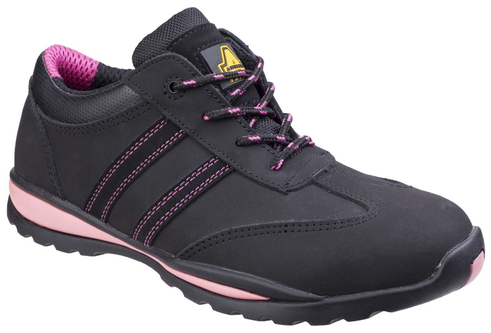 Amblers Women's Safety Heat Resistant Lace Up Trainer Multicolor 19342 - Black/Pink 3