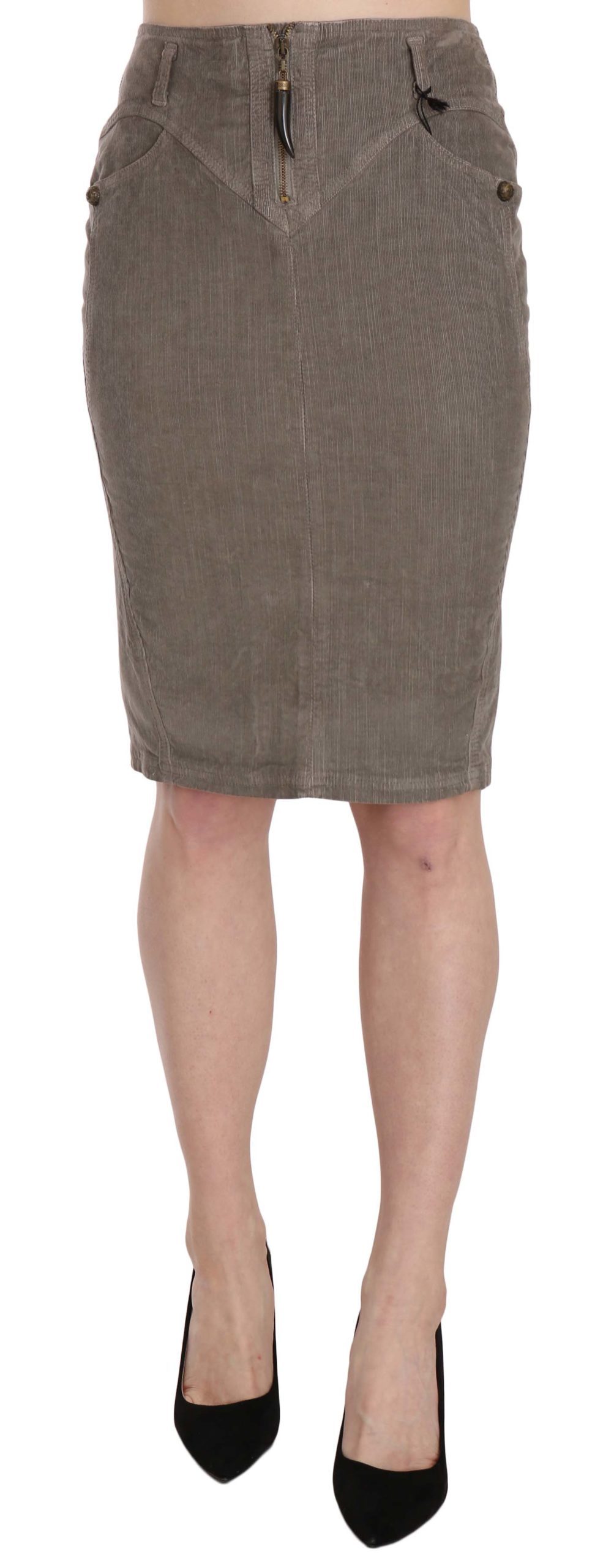Just Cavalli Women's Corduroy Straight A-Line Skirt Gray PAN70326 - IT40|S