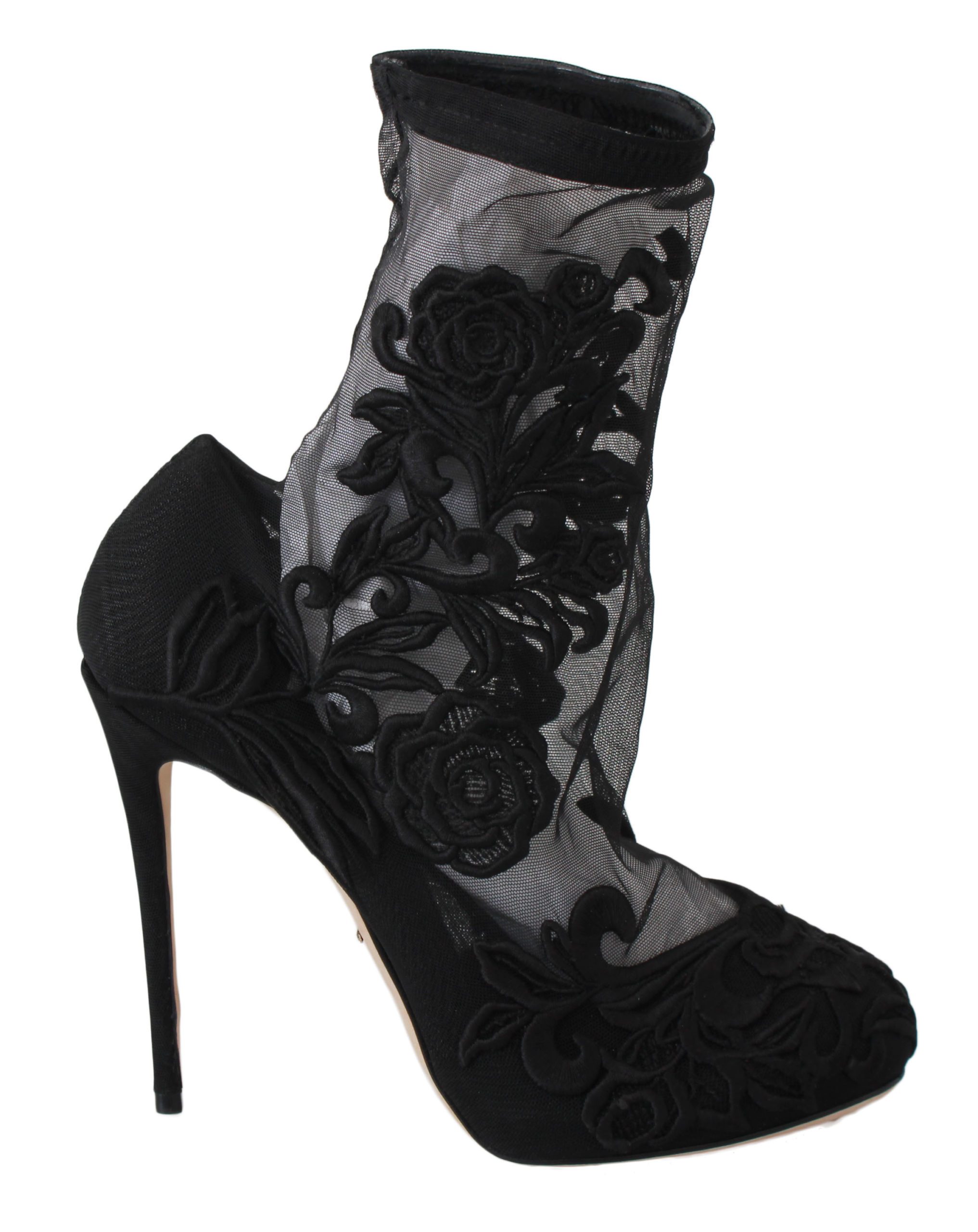 Black Roses Stilettos Booties Socks Shoes - EU39/US8.5