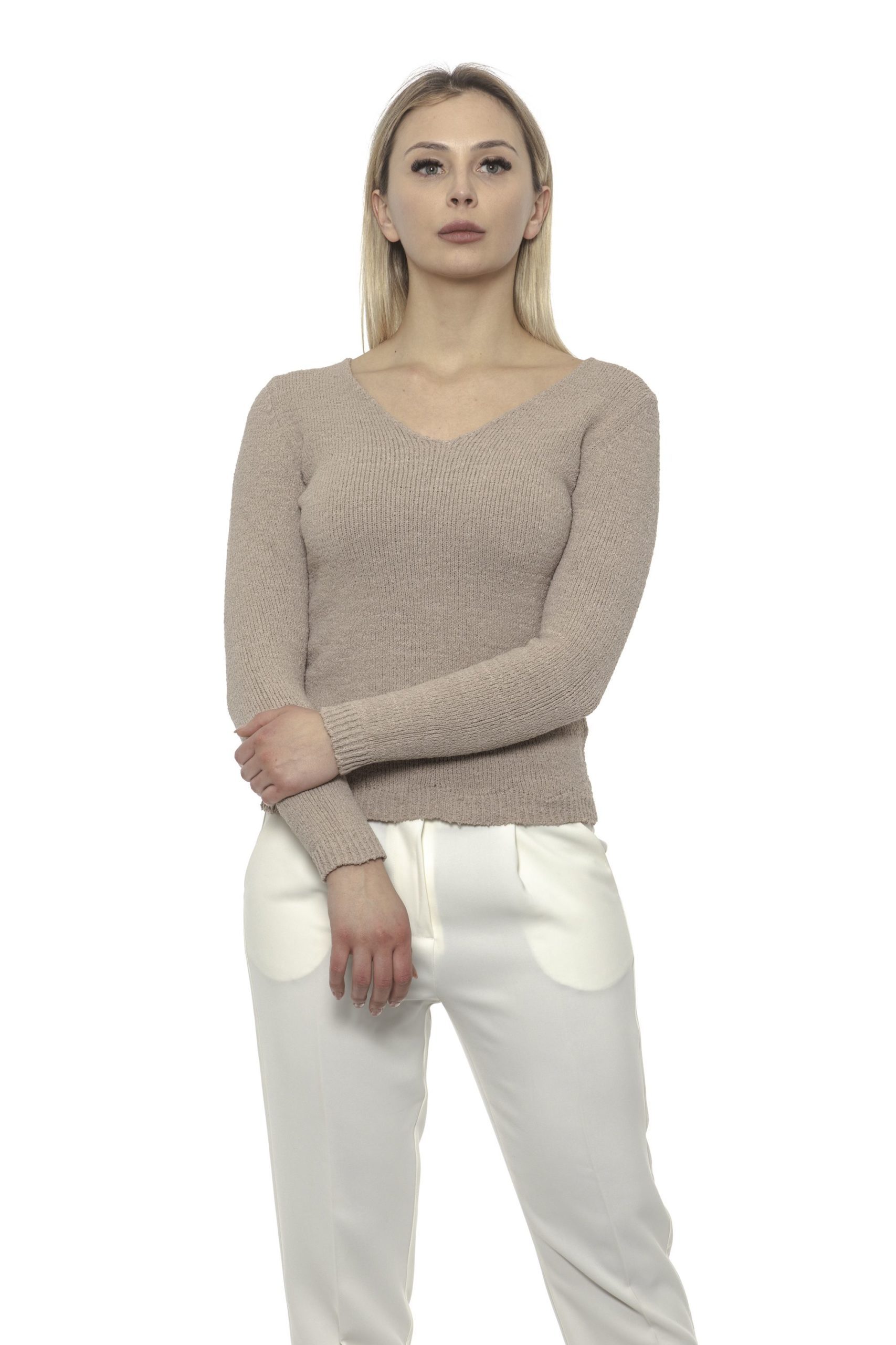 Alpha Studio Women's V Neck Sweater Beige AL1375154 - IT40 | XS