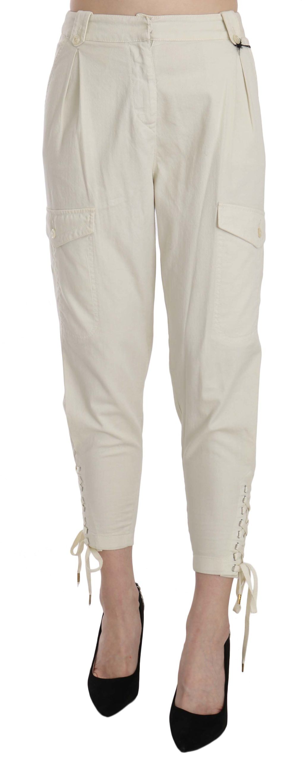 Just Cavalli Women's High Waist Tapered Cropped Trouser White PAN70345 - IT42|M
