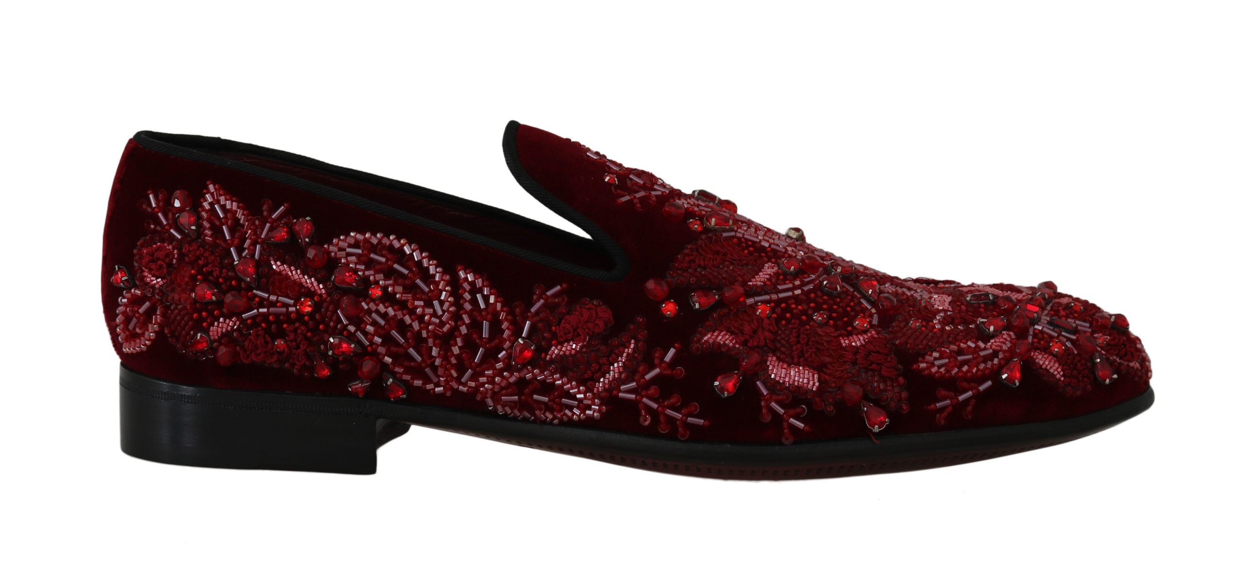 Dolce & Gabbana Men's Velvet Crystal Sequined Loafers Red MV2102 - EU40/US7