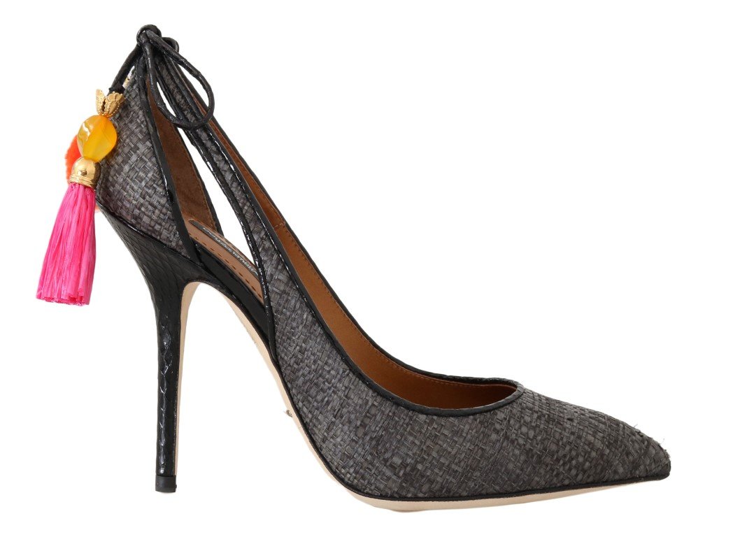 Dolce & Gabbana Women's Straw Leather Heel Gray LA4272 - EU35/US4.5