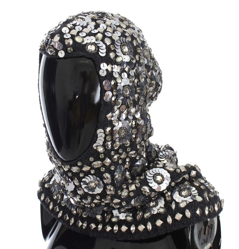 Dolce & Gabbana Women's Crystal Sequin Hood Scarf Hat Gray MS905