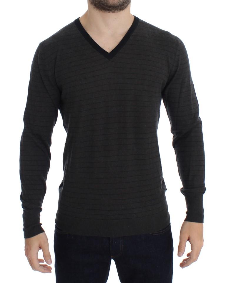 Costume National Men's Striped V-neck Sweater Gray SIG17788 - IT48 | M