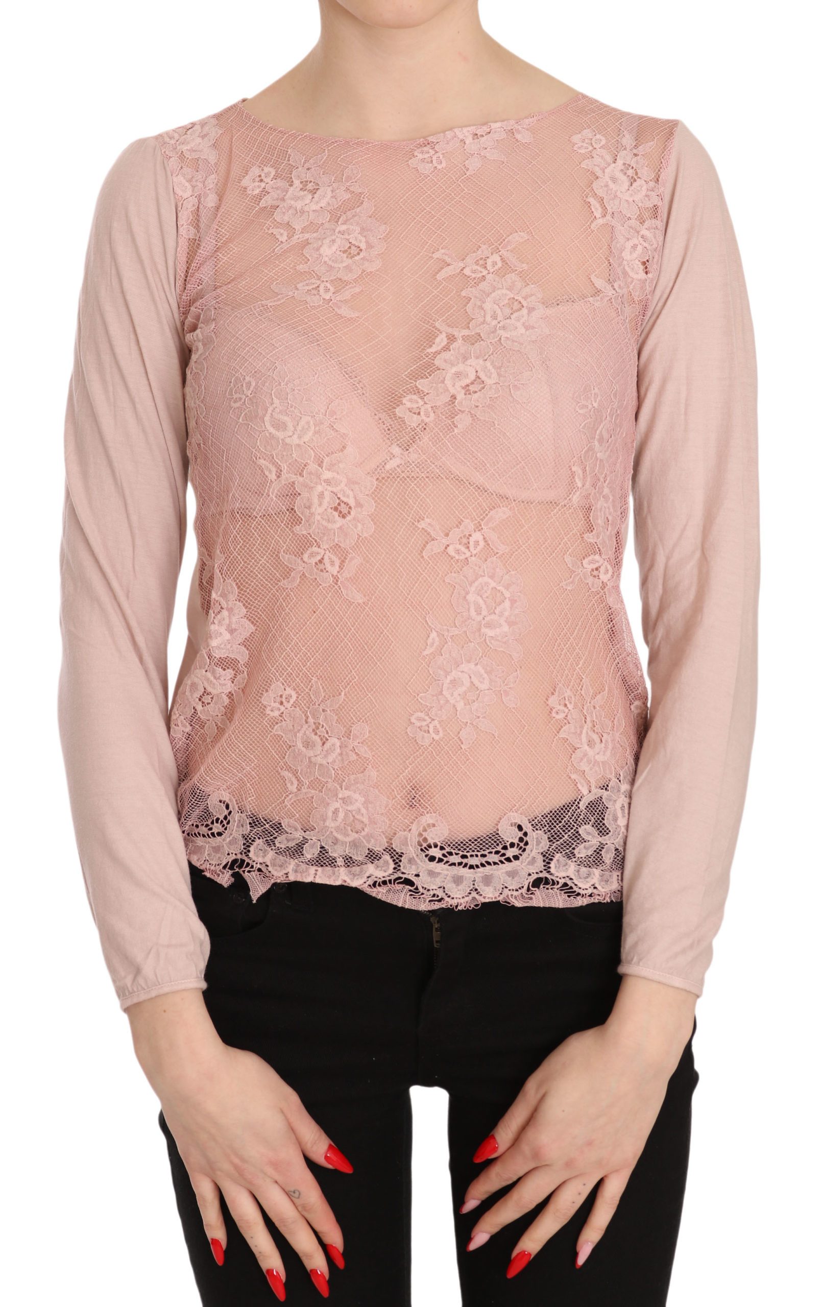 PINK MEMORIES Women's Lace See Through LS Top Pink TSH3453 - IT42 | S