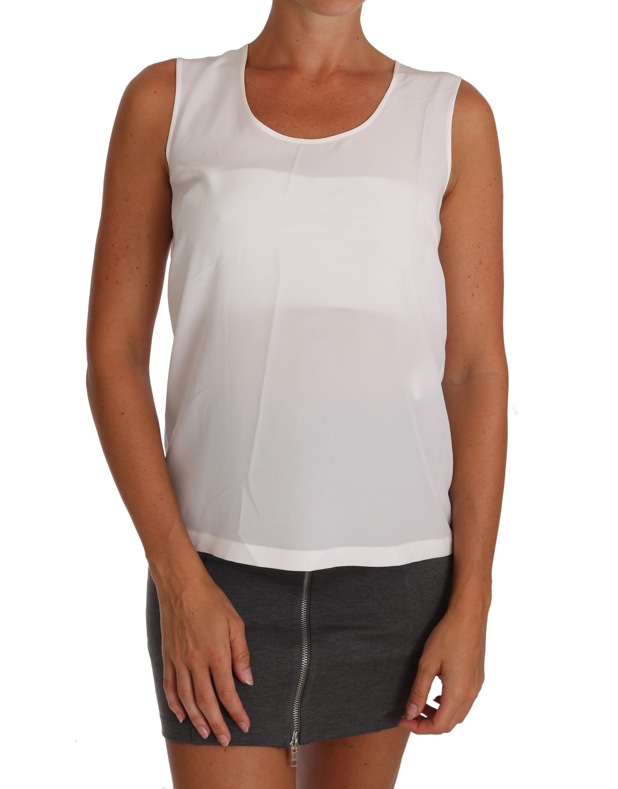 Dolce & Gabbana Women's Silk A-line Sleeveless Tops White TSH2670 - IT36|XXS