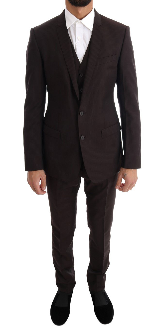 Dolce & Gabbana Men's Striped GOLD Slim Fit 3 Piece Suit Brown KOS1077 - IT46 | S
