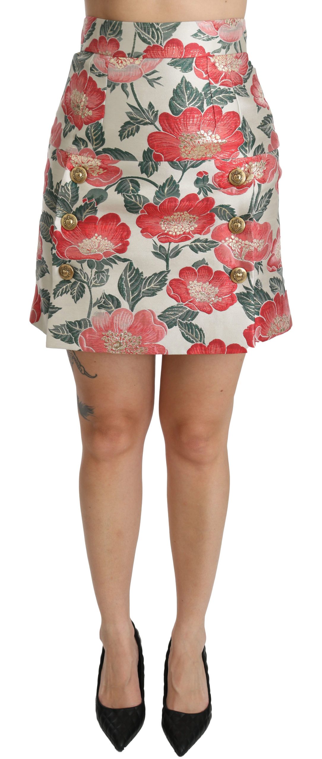 Dolce & Gabbana Women's Floral High Waist Mini Skirt White SKI1064 - IT36 | XS