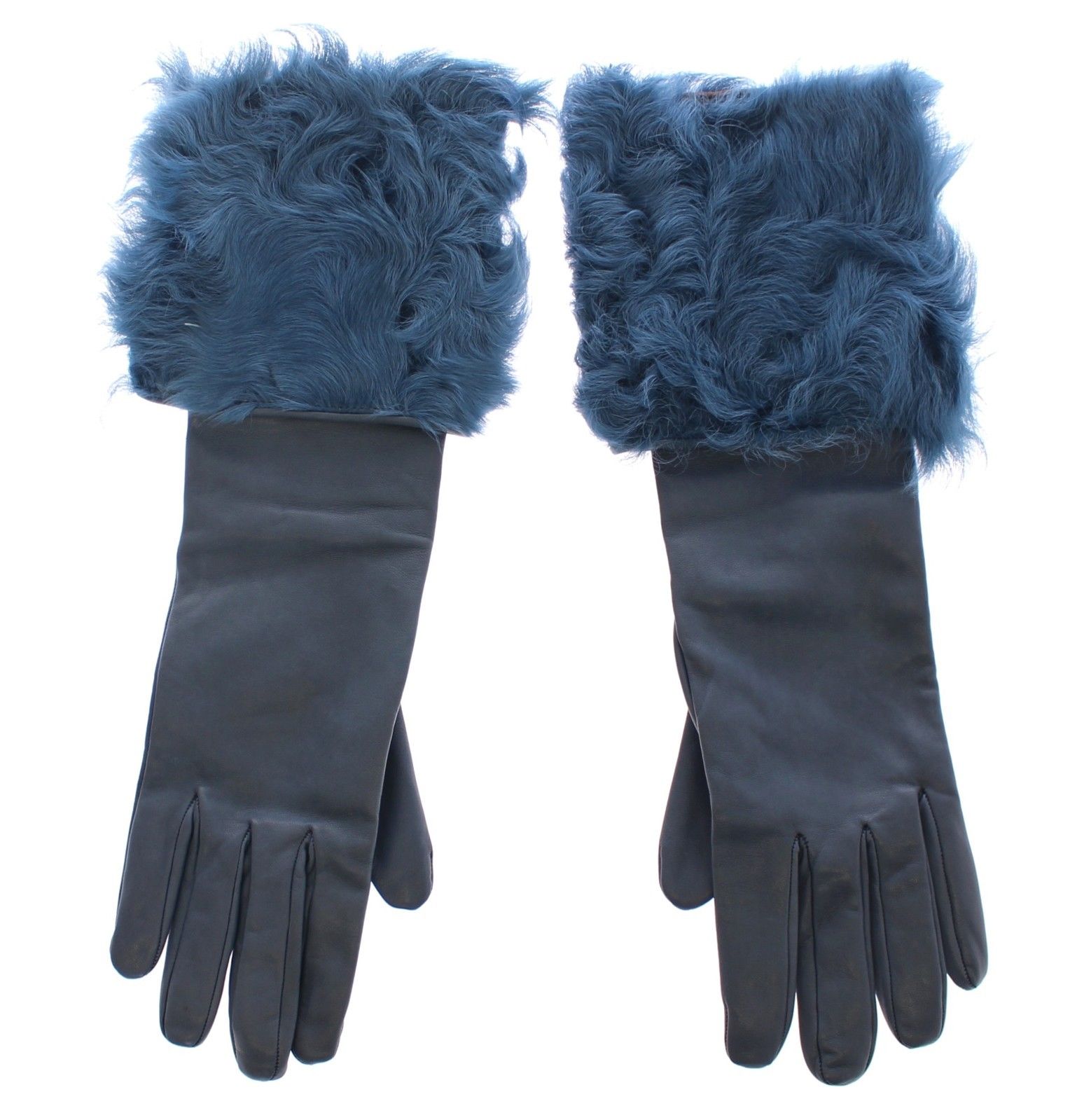 Dolce & Gabbana Women's Lambskin Leather Fur Logo Wrist Gloves Blue MOM11431 - 6.5 | XS