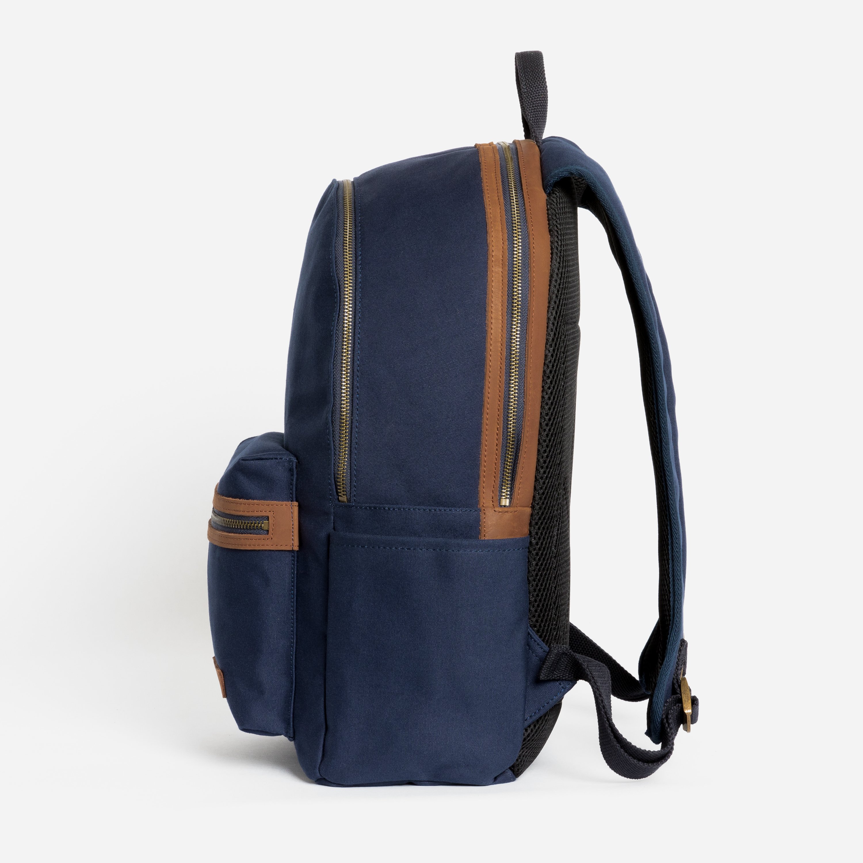 The Commuter Backpack. Waterproofed Canvas and Leather. 16" Laptop Pocket., Navy