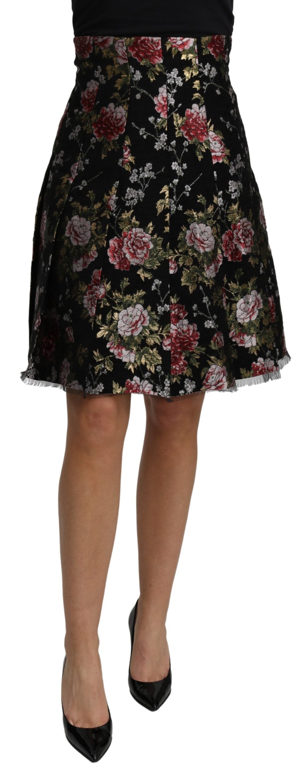Dolce & Gabbana Women's Jacquard High Waist A-line Mini Skirt Black SKI1466 - IT38|XS