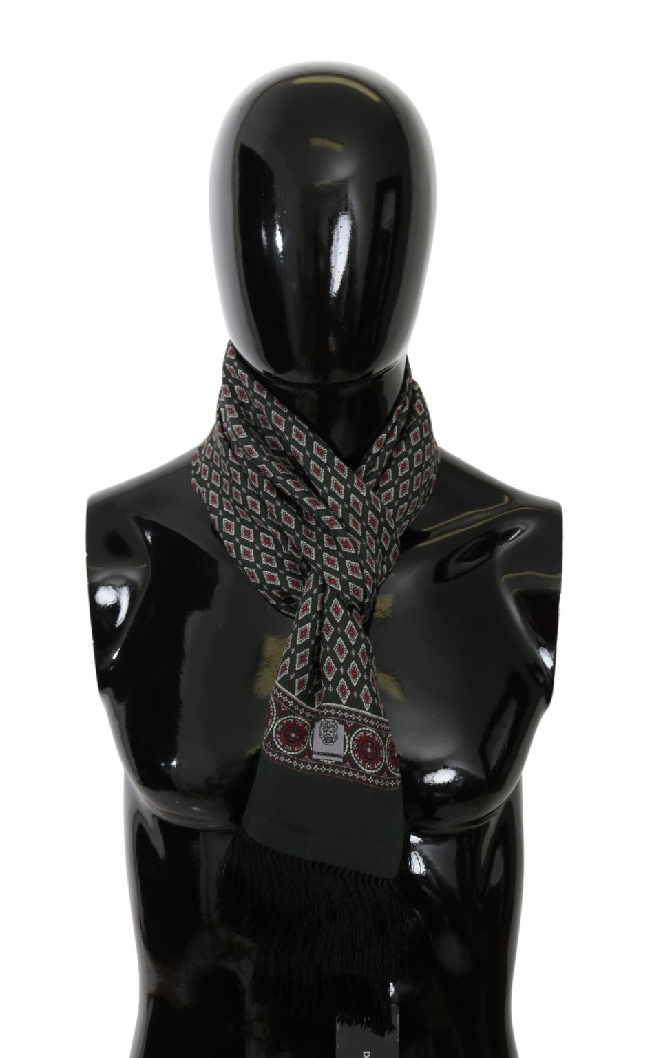 Dolce & Gabbana Men's Baroque Fringe Wrap Silk Scarf Green MS5568