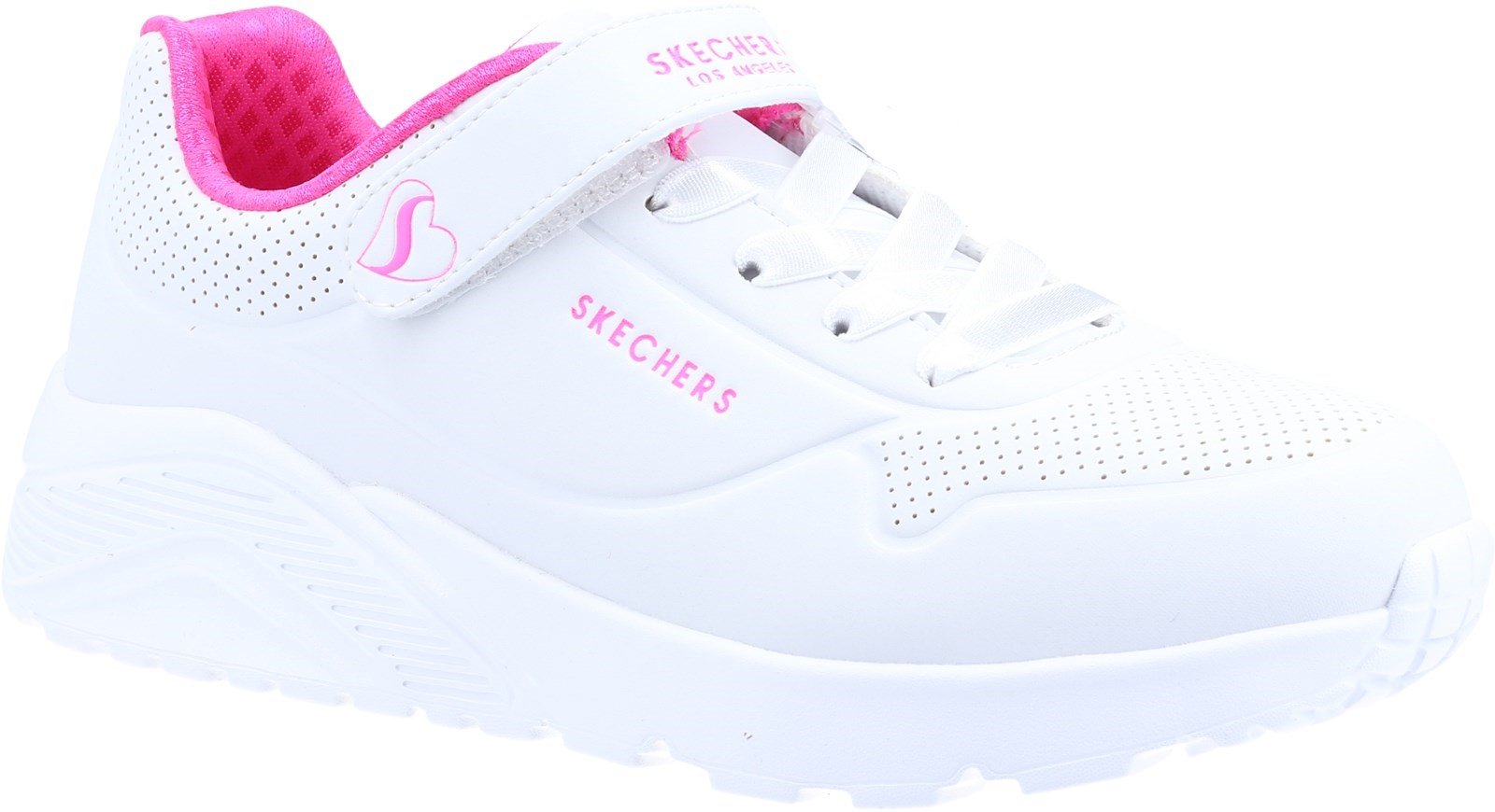Skechers Kid's Uno Lite Sports Trainer Various Colours 32097 - White Synthetic/H. Pink Trim 10.5