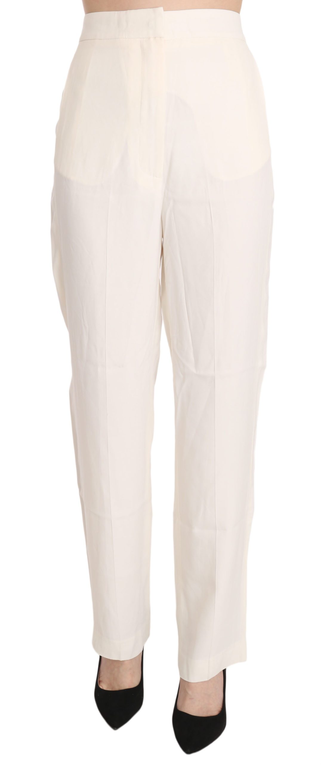Dondup Women's High Waist Straight Cut Dress Trouser White PAN70096 - IT42|M