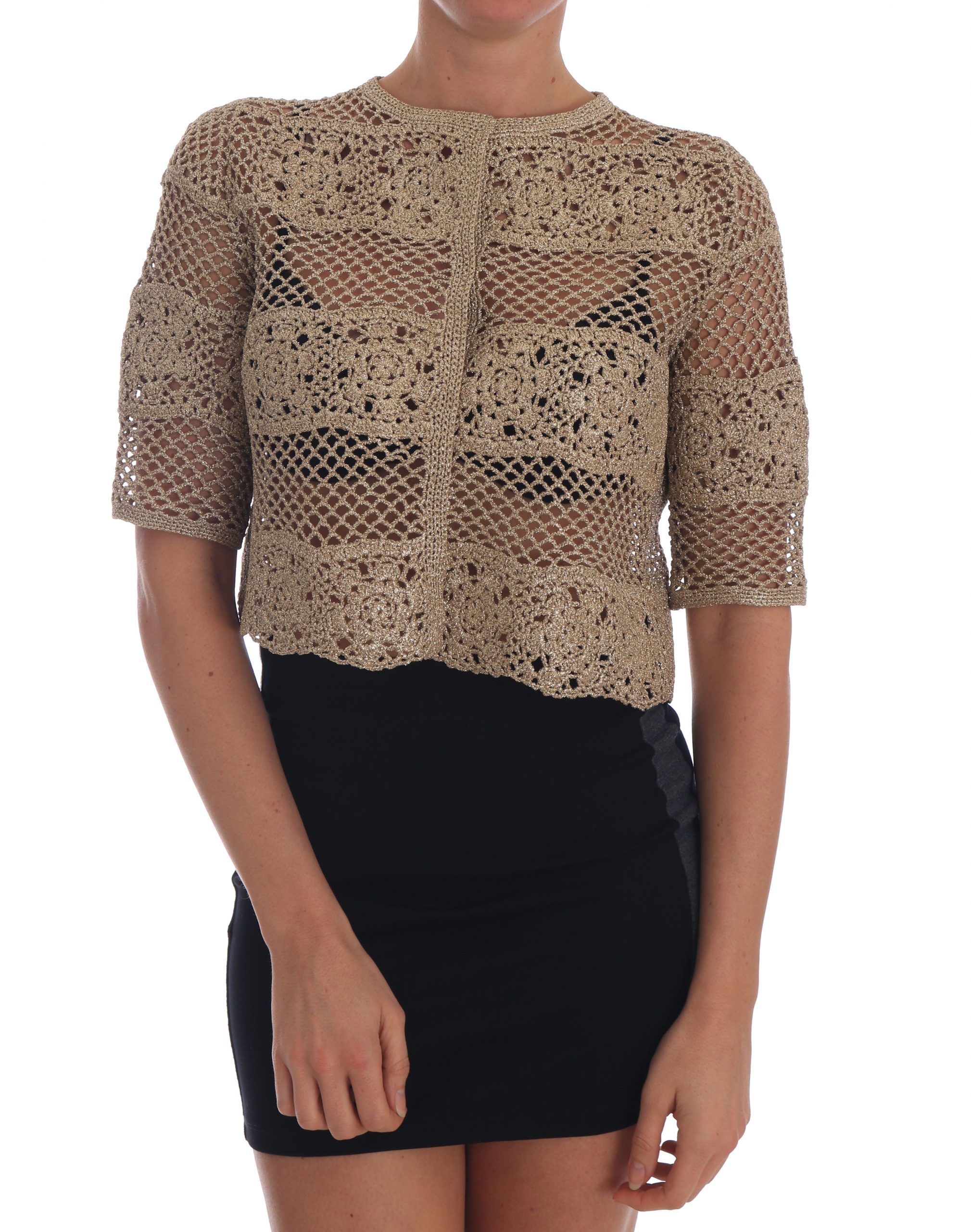 Dolce & Gabbana Women's Crochet Knitted Floral Cardigan Gold TSH1913 - IT40|S