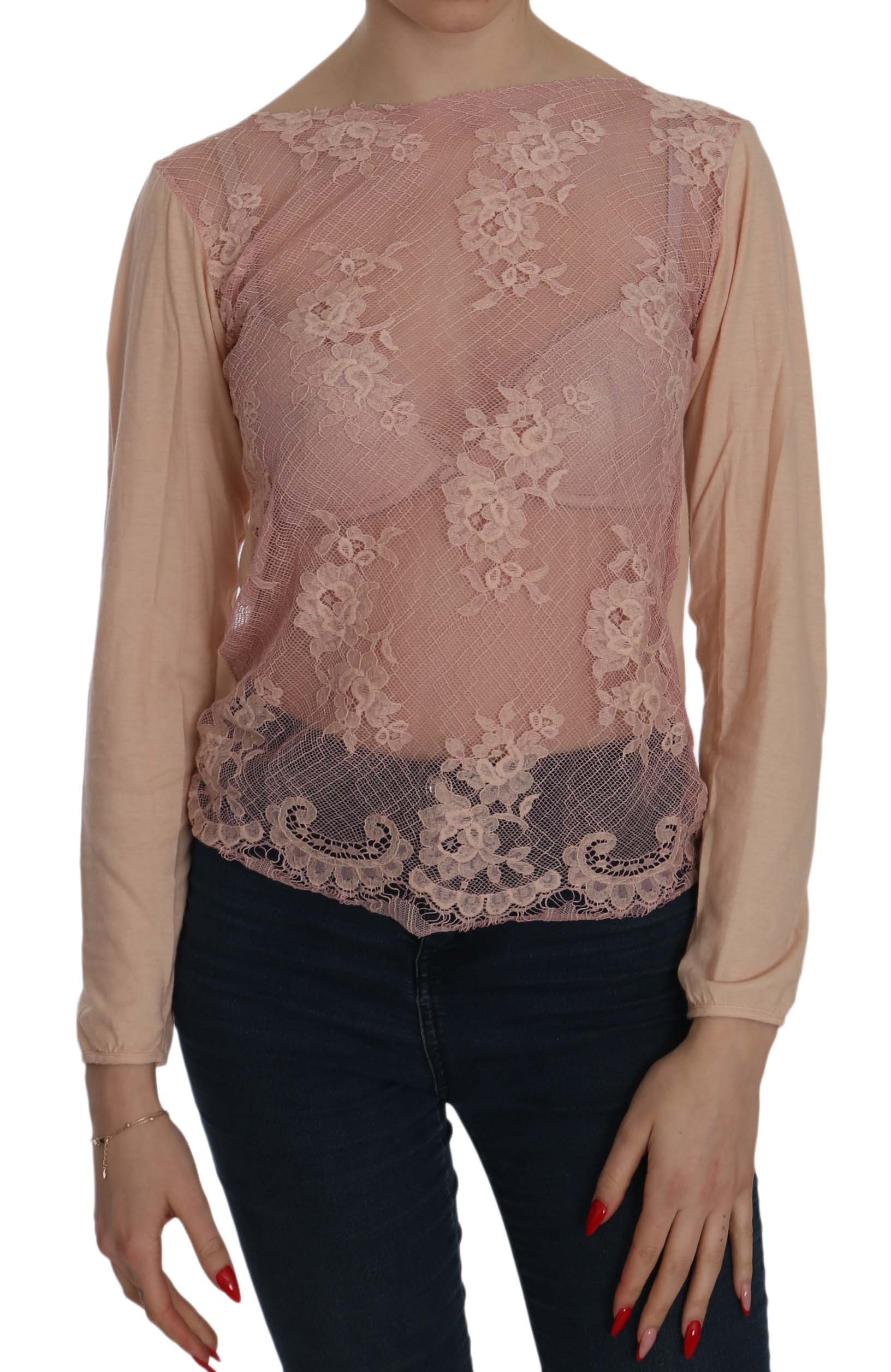 PINK MEMORIES Women's Lace See Through LS Top Pink TSH3907 - IT44|L
