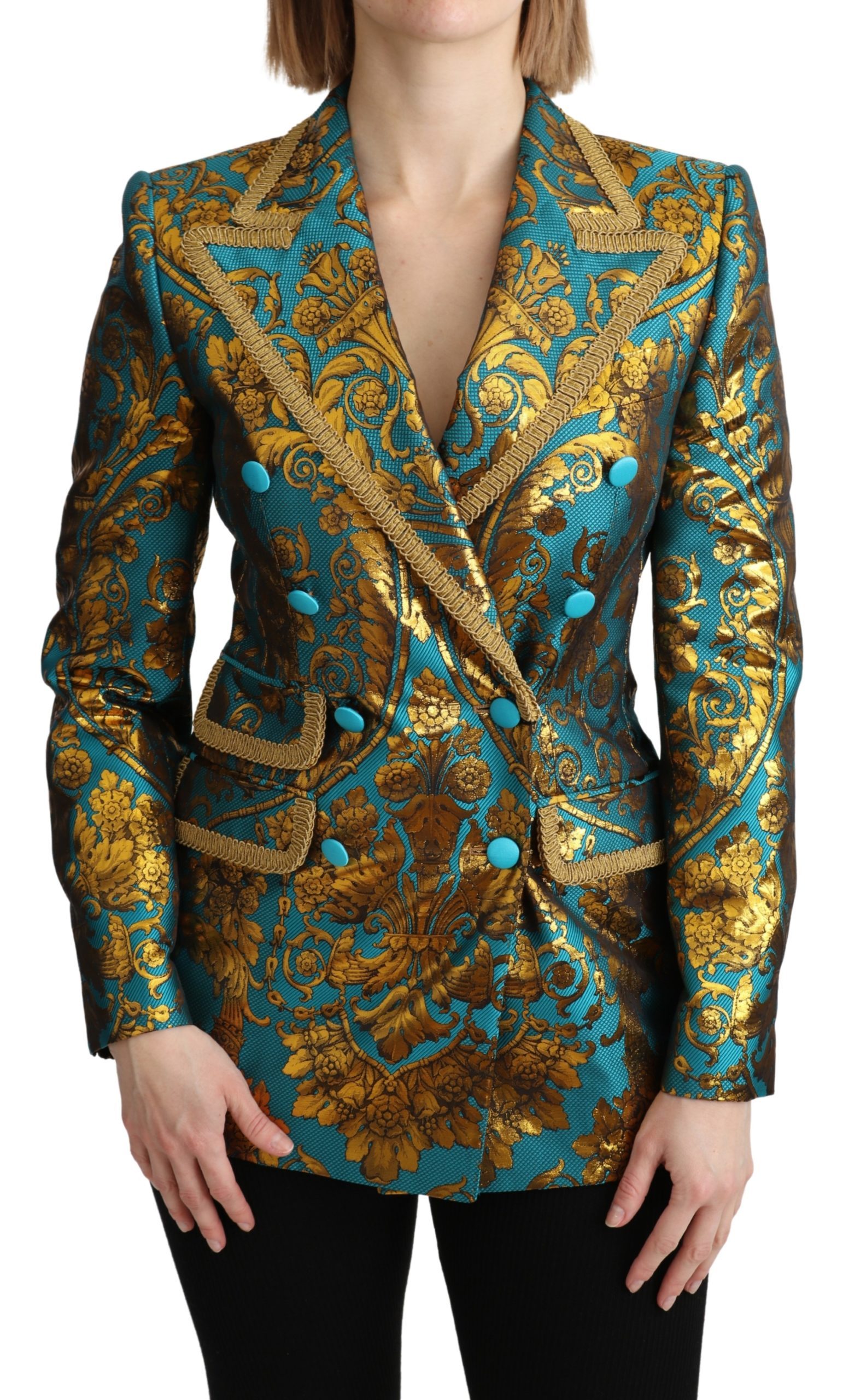 Dolce & Gabbana Women's Jacquard Blazer Gold JKT2665 - IT36 | XS