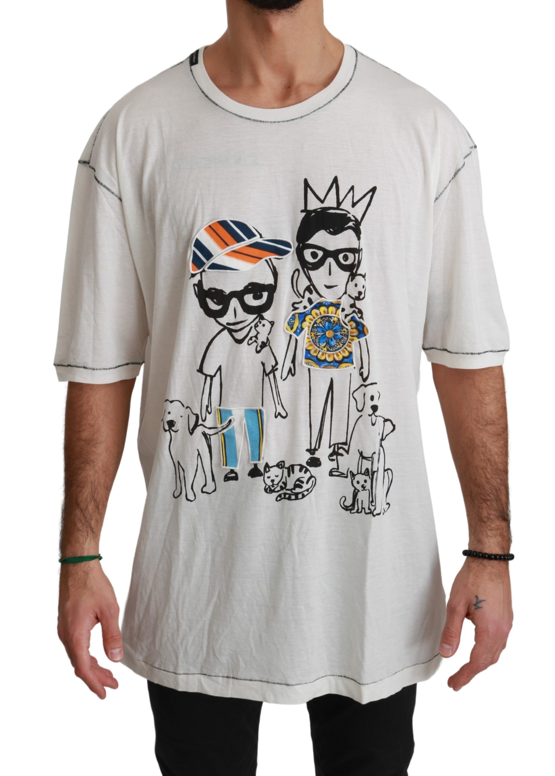 Dolce & Gabbana Men's Printed Cotton T-Shirts White/Black TSH4477 - IT54 | XL