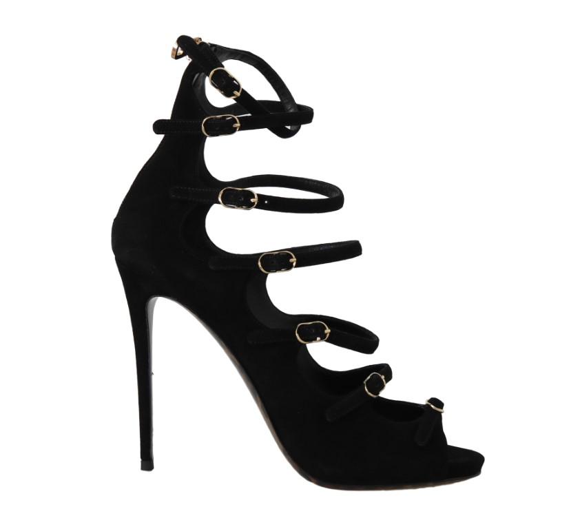 Black Suede Ankle Strap Heels Pumps - EU38/US7.5