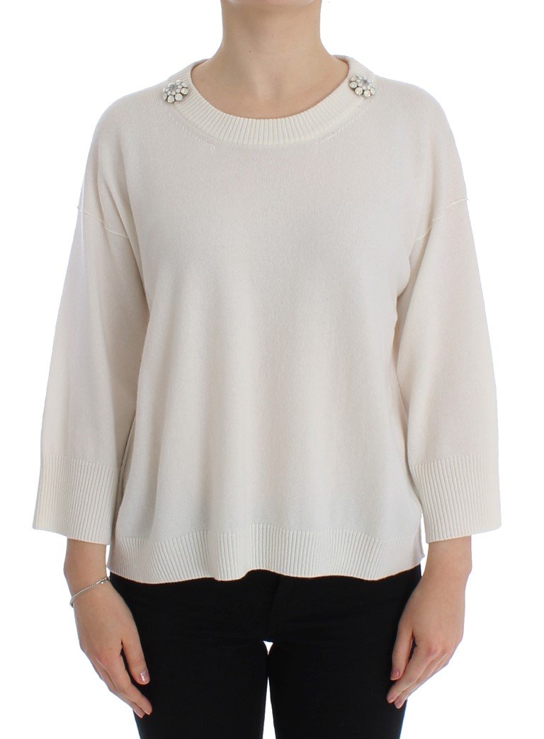 Dolce & Gabbana Women's Cashmere Floral Pearl Sweater White SIG13184 - IT42|M
