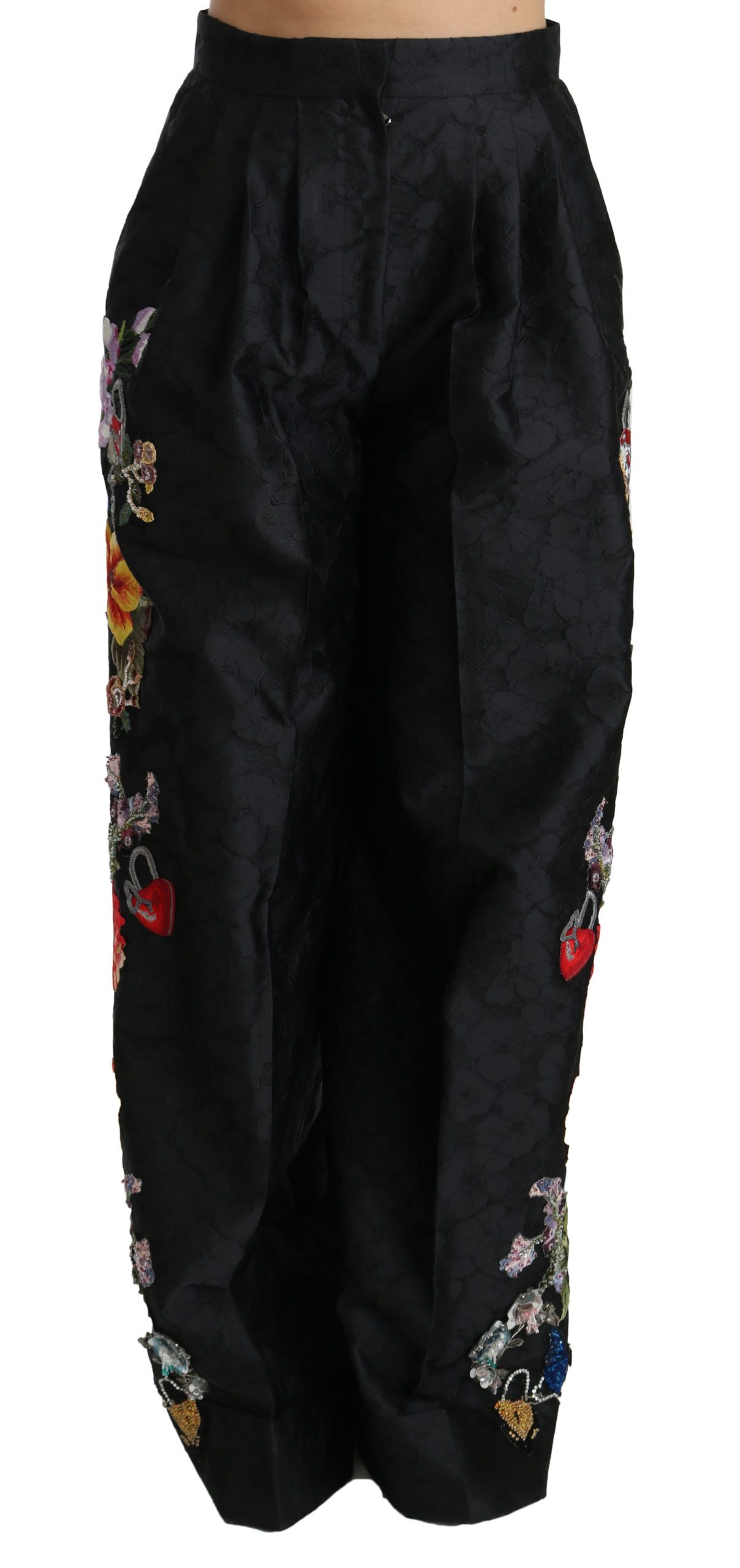 Dolce & Gabbana Brocade Floral Sequined Pants Black PAN70875-42 - IT42|M